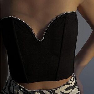 Black Strapless Bustier Top with Rhinestone Trim